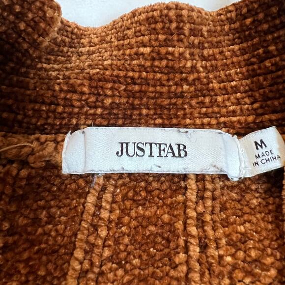 JustFab Chenille Knit Open Front Cardigan Size Medium Pockets Cozy Neutral - Picture 3 of 7